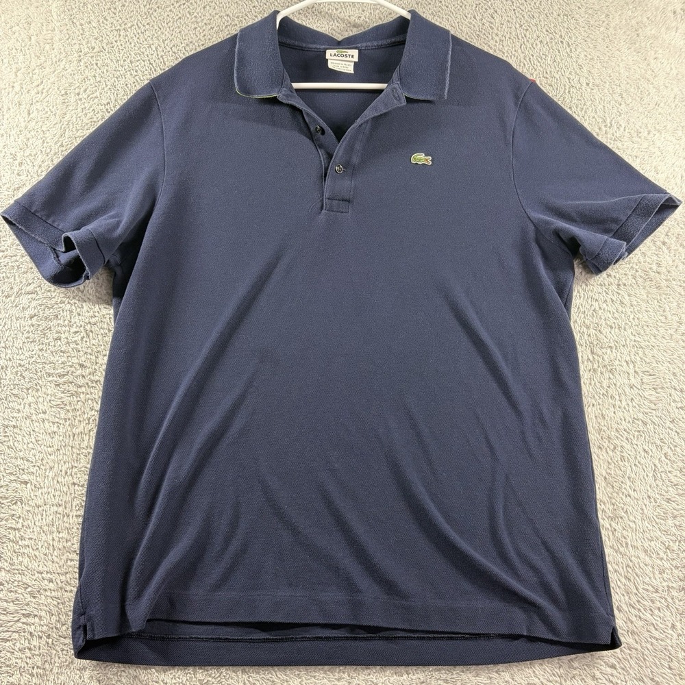 Lacoste Polo Shirt Mens Size 7 Navy Blue Short Sleeve Logo France Preppy Y2K XXL